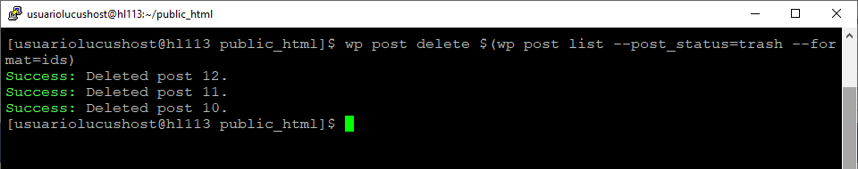 Comando de WP-CLI para eliminar un lote de posts de forma permanente