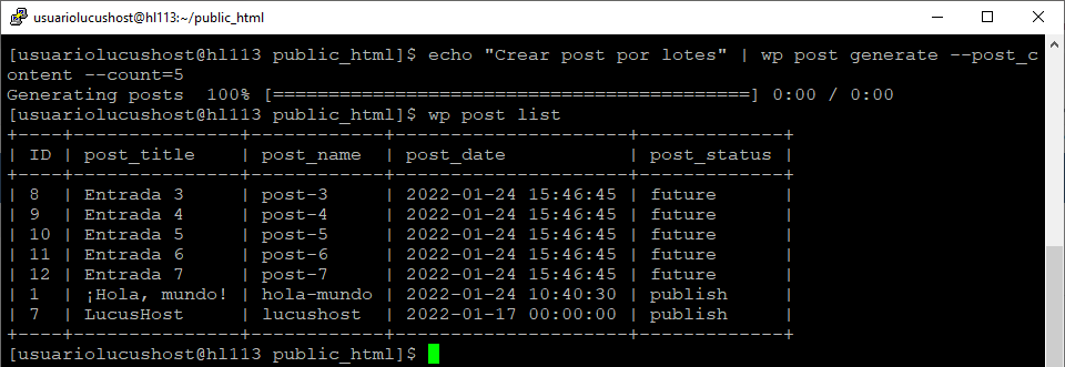 Comando de WP-CLI para generar posts en lote