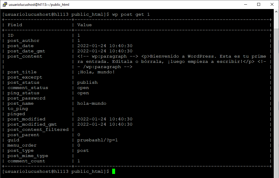 Comando de WP-CLI para obtener la información de un post
