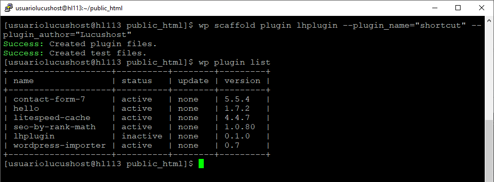 comando wpcli scaffold desplegar plugin