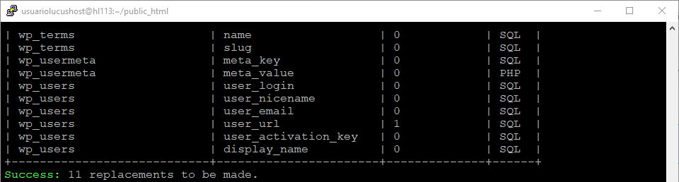 Comando de WP-CLI para sustituir cadena sin ejecutar