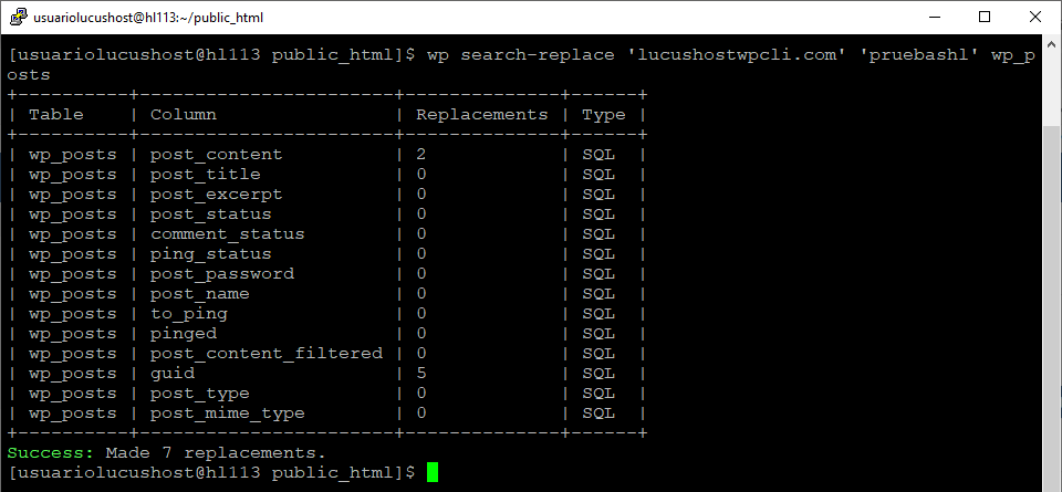 Comando de WP-CLI para substituir una cadena de caracteres en una tabla de la base de datos.