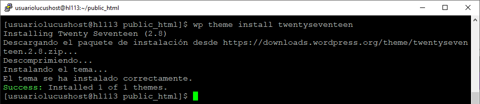 Comando de WP-CLI para instalar un tema en WordPress