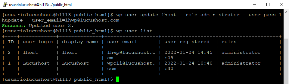 Comando de WP-CLI para actualizar la información de un usuario de WordPress