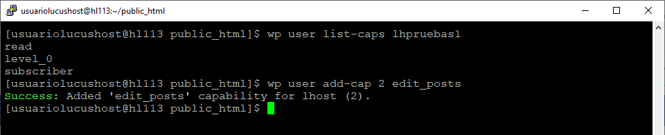 Comando de WP-CLI para añadir privilegios a un usuario de WordPress