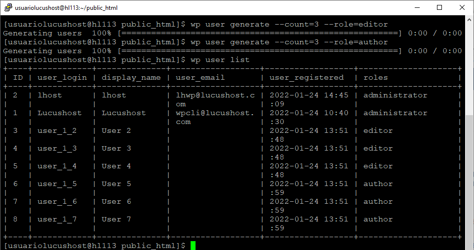 Comando de WP-CLI para crear usuarios en lote