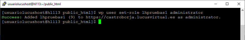 Comando de WP-CLI para cambiar un rol a un usuario de WordPress