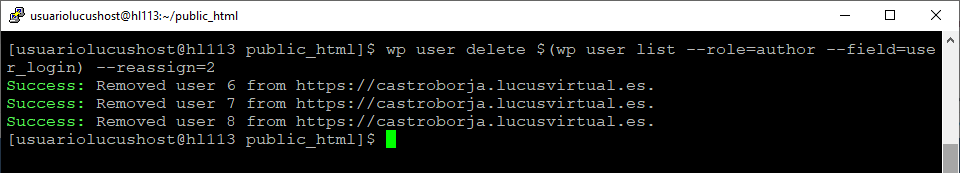 Comando de WP-CLI para elimianr usuarios en lote