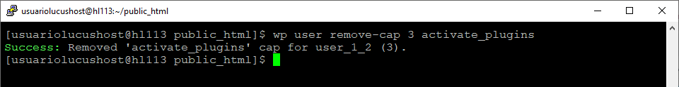 Comando de WP-CLI para eliminar privilegios a un usuario de WordPress