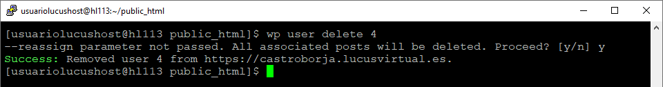 Comando de WP-CLI para elimianr un usuario de WordPress
