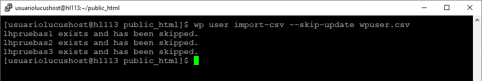 Comando de WP-CLI para importar contactos en CVS sin actualizar los existentes