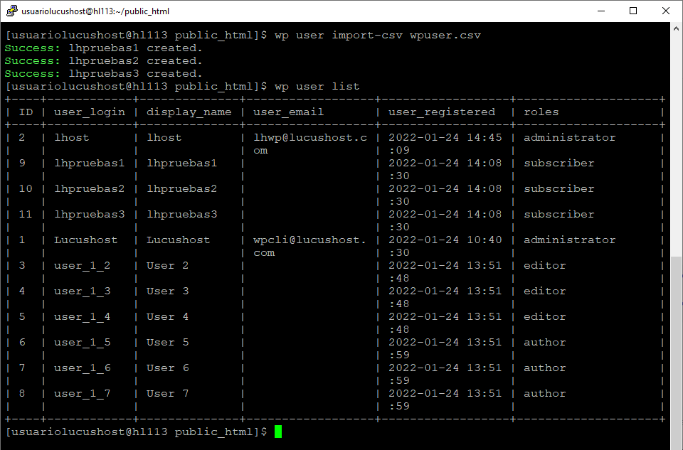 Comando de WP-CLI para importar usuarios