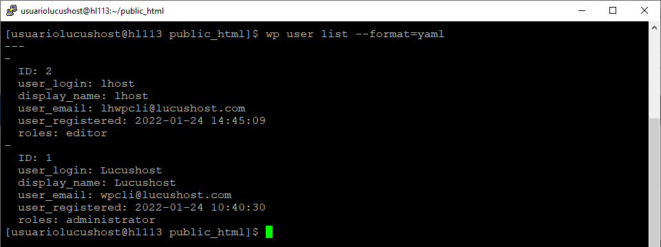 Comando de WP-CLI para obtener un listado de los usuarios de WordPress con un determinado formato