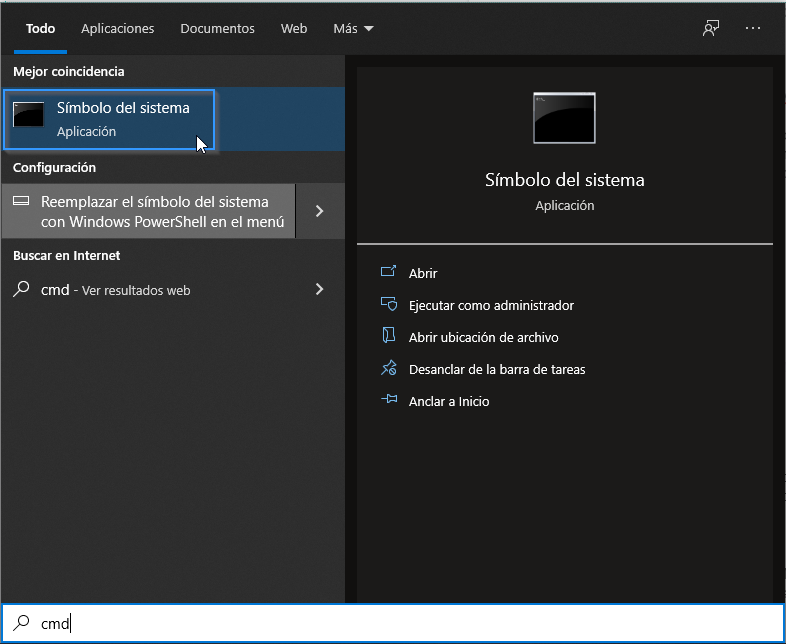 Abrir símbolo del sistema para instalar Node.js en Windows