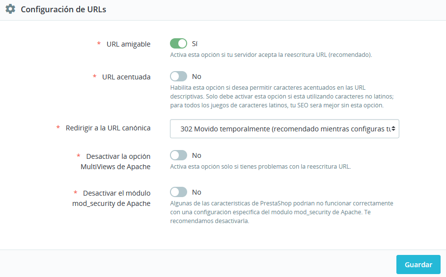 Habilitar las URLs amigables de PrestaShop