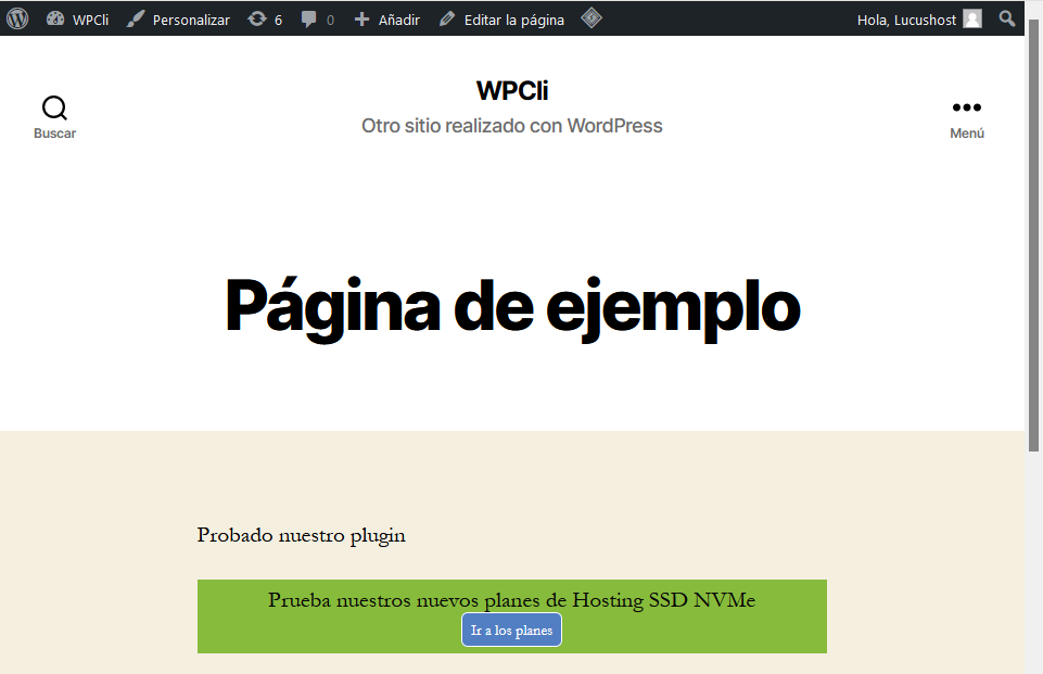 Resultado del plugin creado con WP-CLI