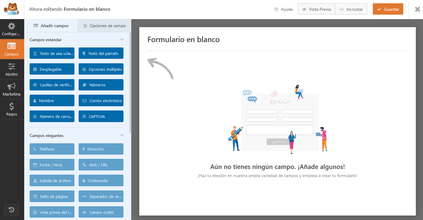 Crear un formulario en blanco con el plugin WP Forms