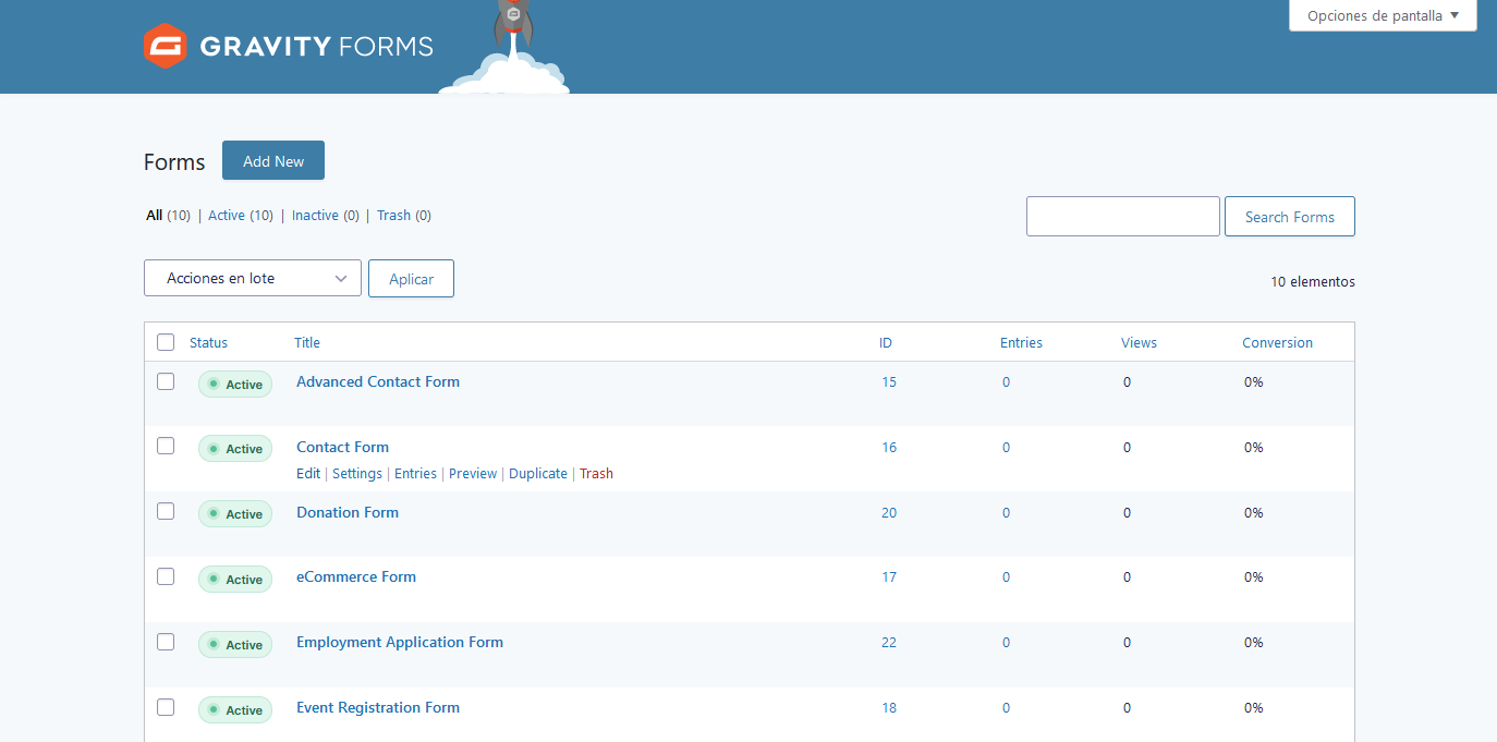 Seleccionar una plantilla de formulario de contacto con el plugin Gravity Forms 