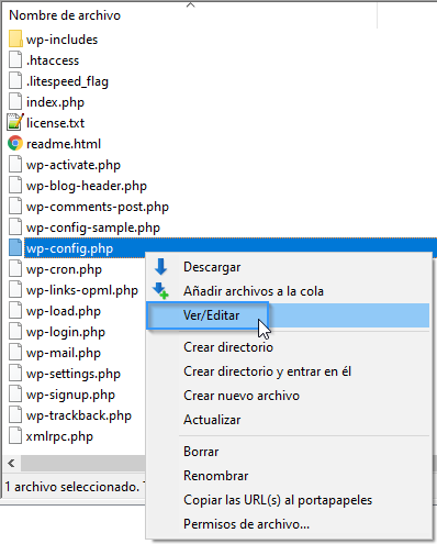 Localizar el fichero de configuración por FTP