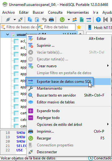 Exportar una base de datos con HeidiSQL