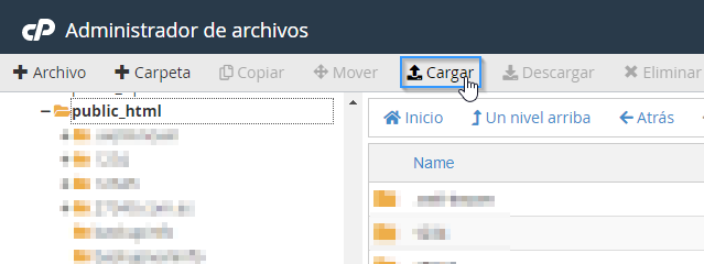 Subir contenido a través del Administrador de archivos para migrar de hosting