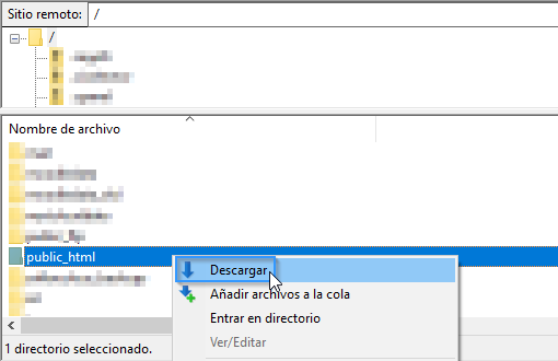 Descargar el contenido del hosting por FTP