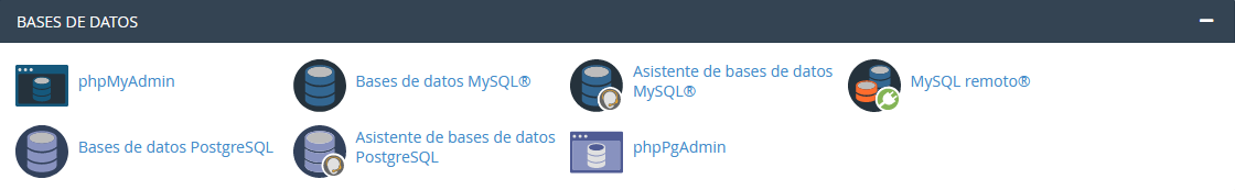 Sección de Base de datos de cPanel