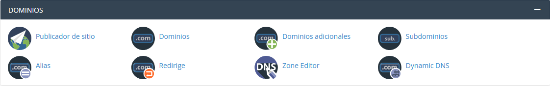 Sección de Dominios de cPanel