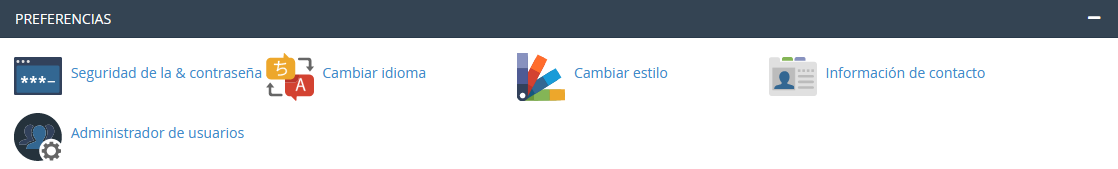 Sección de Preferencias de cPanel
