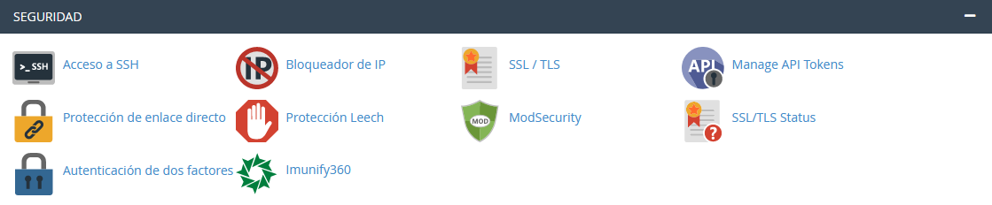 Sección de Seguridad de cPanel