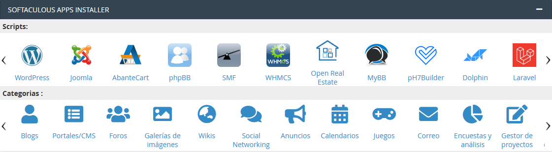 Sección Softaculous de cPanel