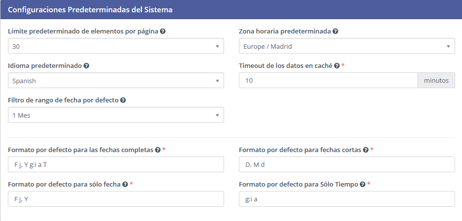 Configuraciones predeterminadas de Mautic