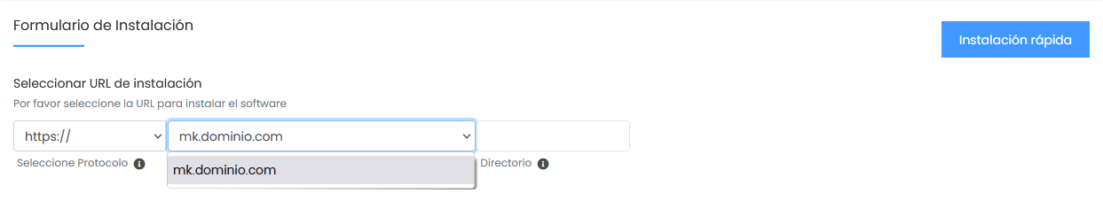 Seleccionar la URL para instalar Mautic