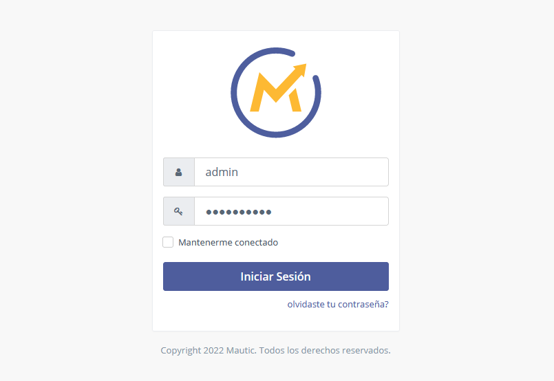 Pantalla de acceso a Mautic