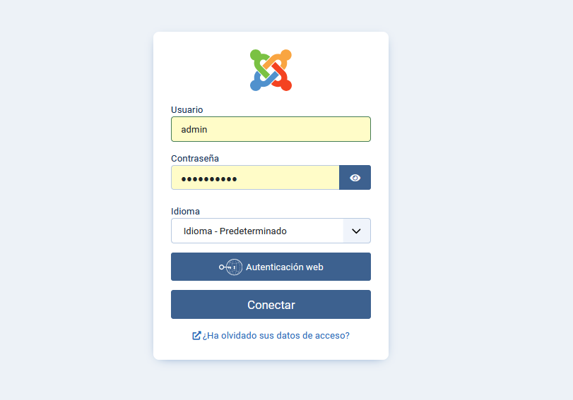 Pantalla de acceso a Joomla