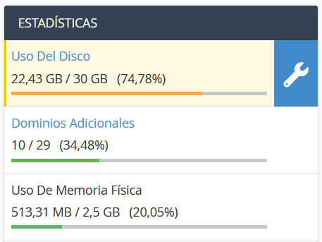 Uso de espacio en disco en cPanel