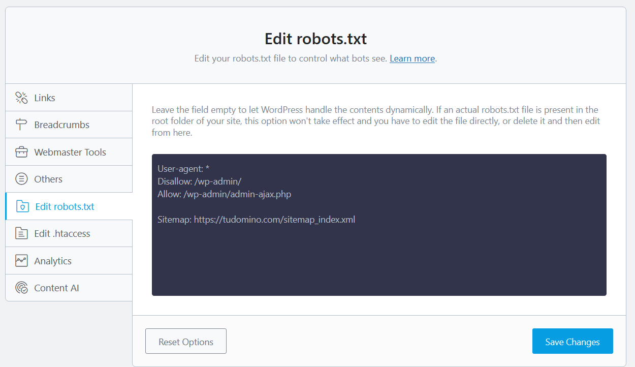 Crear el archivo robots.txt con Rank Math