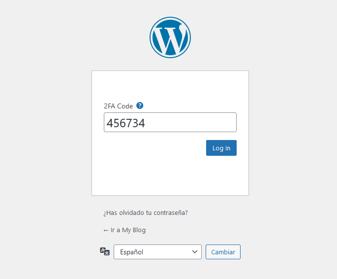 Pantalla de login de WordPress con 2FA