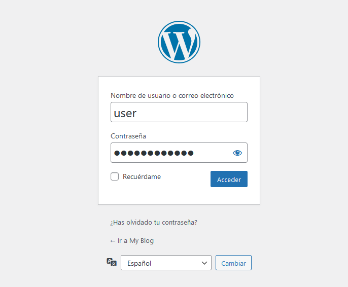 Pantalla de login de WordPress