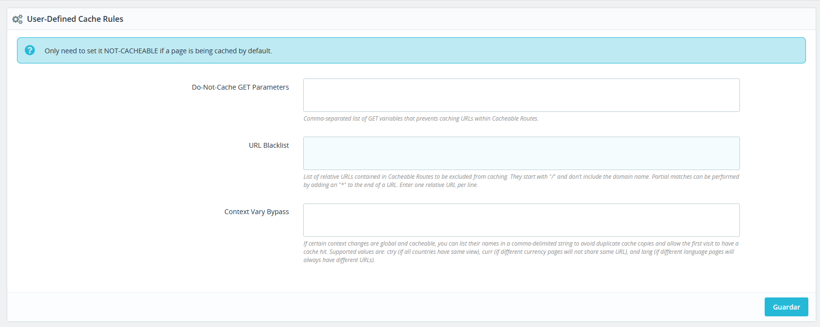 Definir reglas de usuario en LiteSpeed Cache for PrestaShop