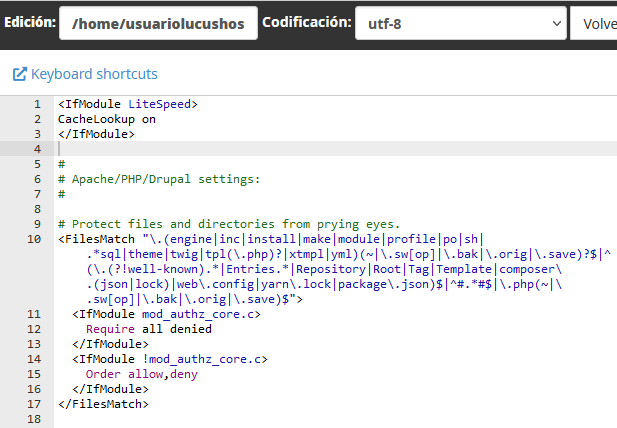 Añadir la regla de LiteSpeed Cache a Drupal