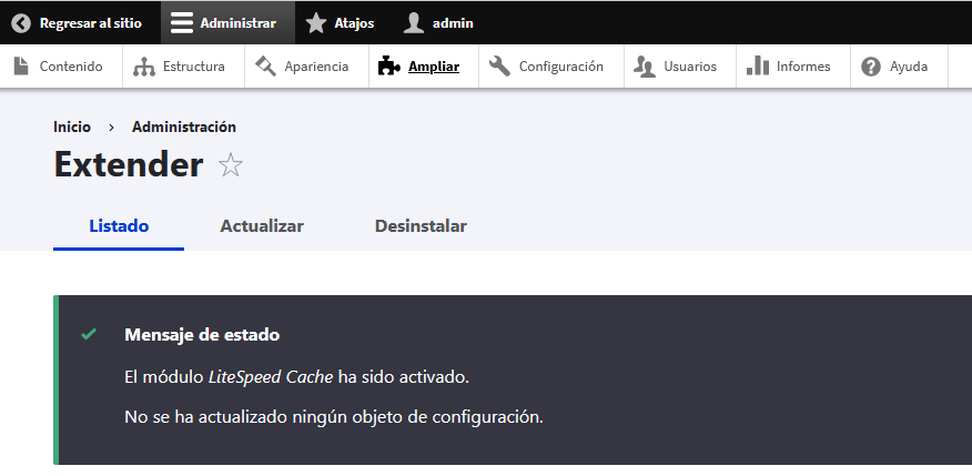 LiteSpeed Cache instalado en Drupal