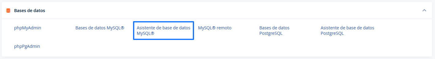 Asistente de base de datos MySQL de cPanel