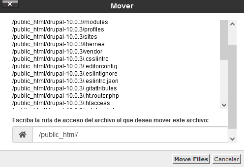 Cambiar ruta con el Administrador de Archivos de cPanel