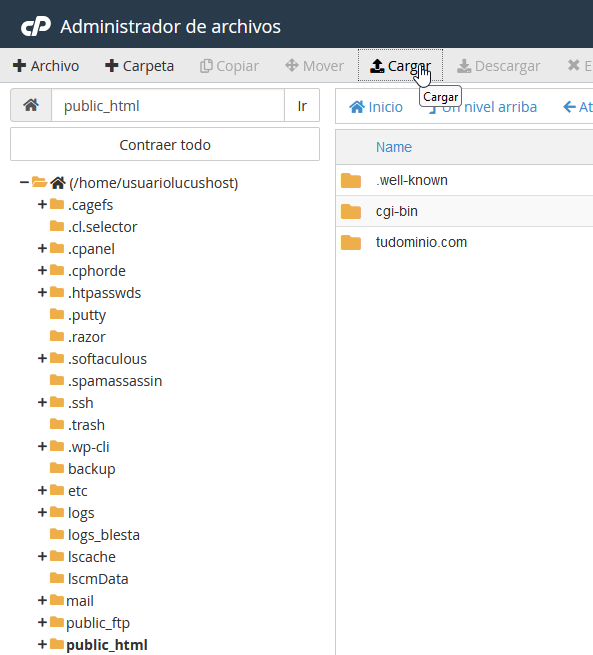 Subir Drupal a través del Administrador de archivos de cPanel