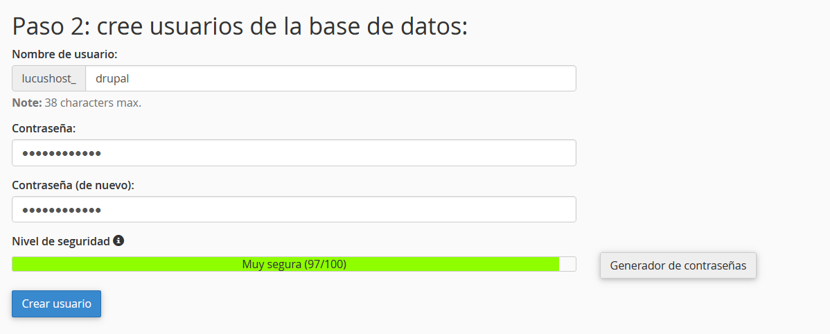 Crear un usuario para la base de datos de Drupal