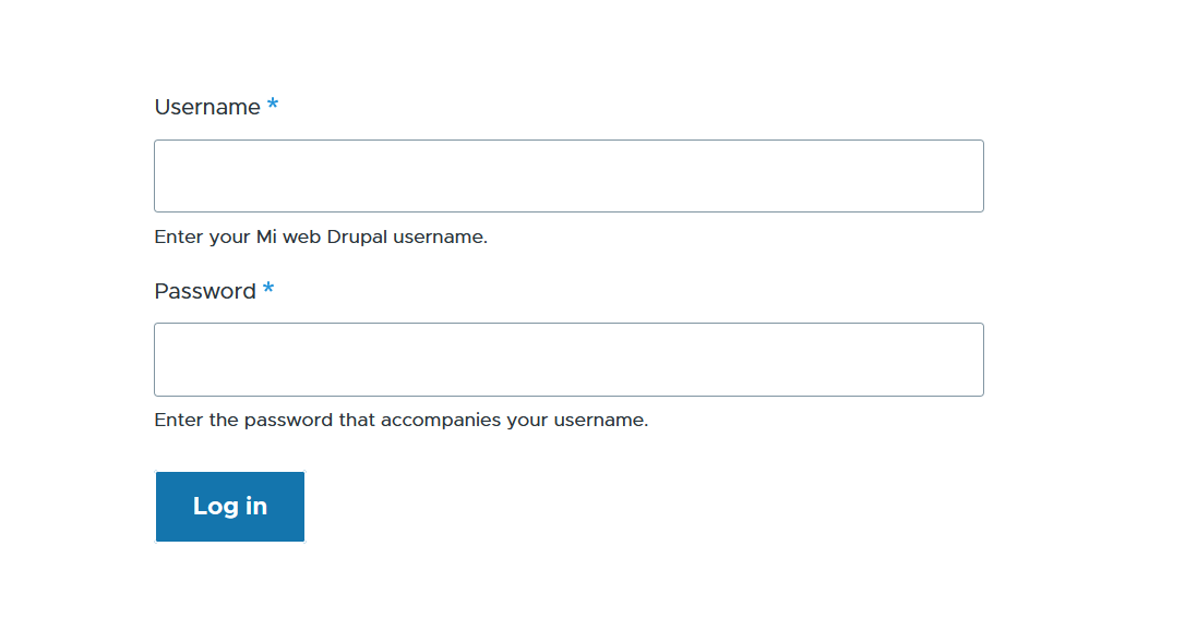 Pantalla del login de Drupal