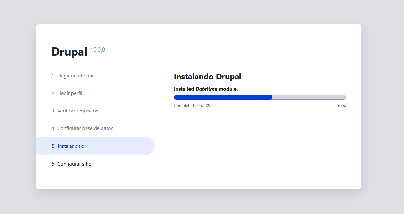 Barra de progreso en el instalador de Drupal