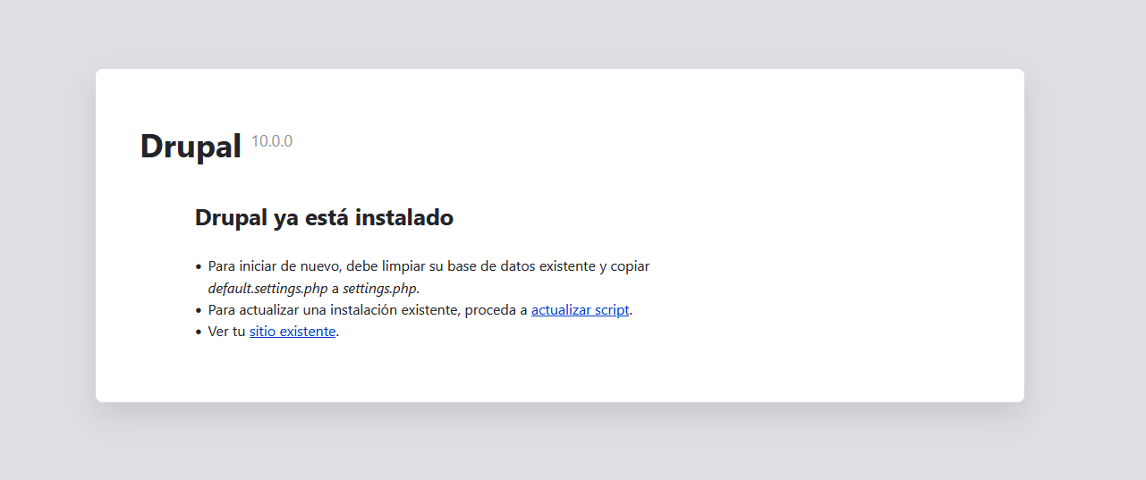 Proceso completado con el instalador de Drupal