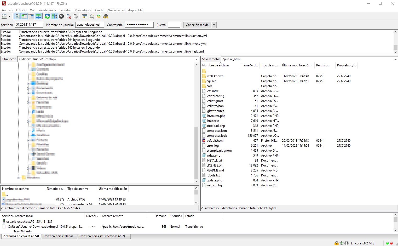 Subir los ficheros de Drupal por FTP